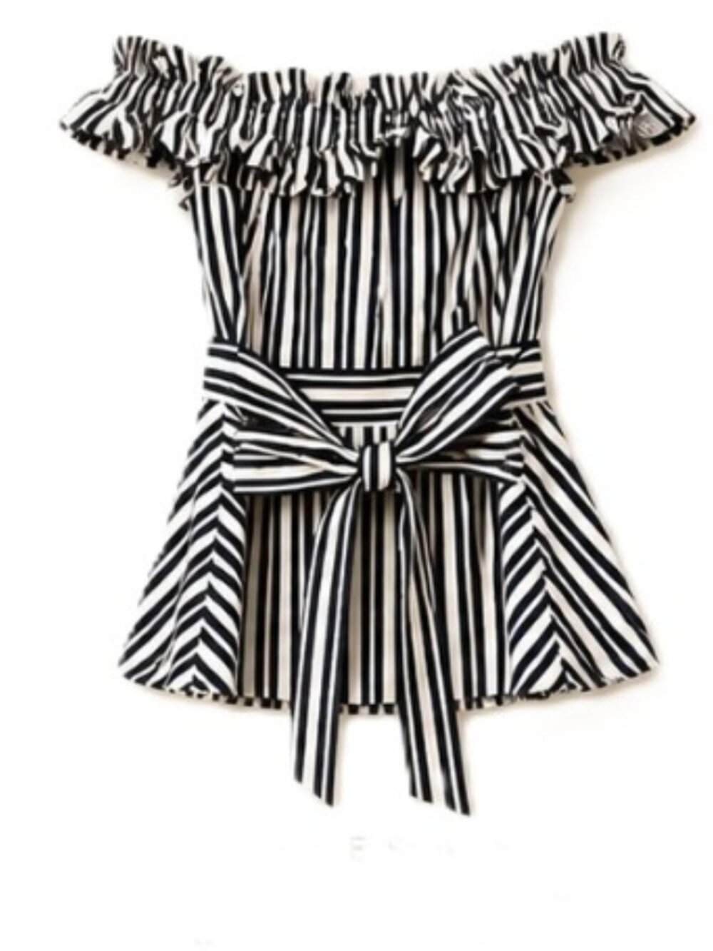 NWOT Kate Spade Preppy Stripe Off Shoulder Ruffle Fit & Flare Peplum top- Size 0